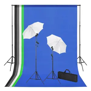Fotostudijos komplektas su fonais, šviestuvais ir skėčiais