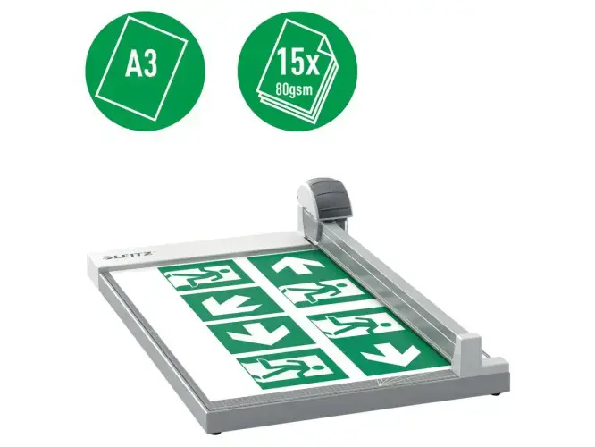 "Leitz Precision" biuro popieriaus žoliapjovė A3, 15 lapų, automatinis spaustukas, nerūdijantis plienas, A3, 80 g/m², plastikas, plienas