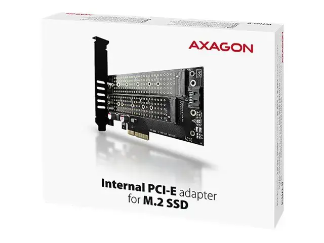AXAGON PCEM2-D PCI-E 3.0 4x - DUAL M.2 SSD (NVMe + SATA), dviguba įtampa, iki 110 mm SSD