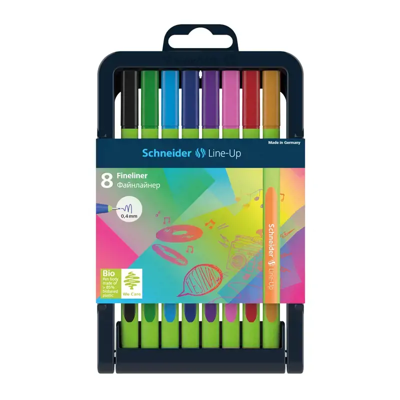Rašikliai SCHNEIDER LINE-UP 0.4 mm, žalias korpusas, 8 spalvų rinkinys