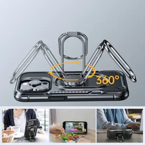 "Joyroom Dual Hinge" dėklas "iPhone 14 Pro" šarvuotas dėklas su stovu ir žiedo laikikliu, juodas