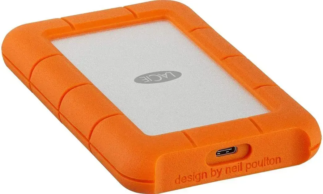 LACIE RUGGED 5TB USB-C USB3.0 Atsparus kritimui, sutraiškymui ir lietui, skirtas naudoti bet kokioje vietovėje, oranžinis