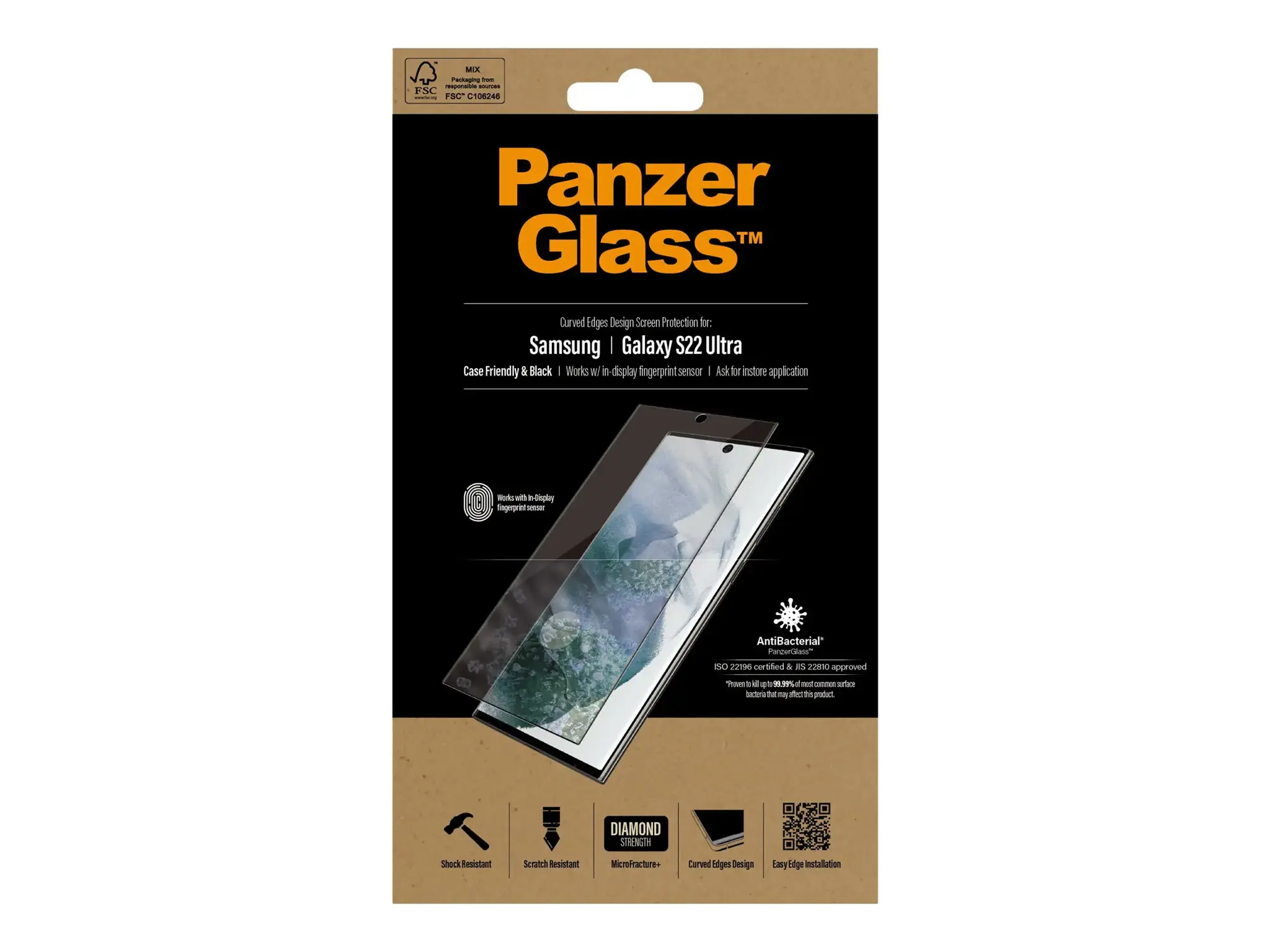 PanzerGlass™ UltraForce1 Samsung Galaxy S22 Ultra | Ekrano apsauga, Skaidri ekrano apsauga, Samsung, Samsung, Samsung - Galaxy S22 Ultra, atspari įbrėžimams, atspari smūgiams, antibakterinė, skaidri, 1 vnt.