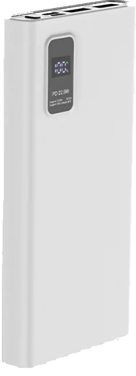 Plokštelės maitinimo bankas 10000mAh PD QC LED, baltos spalvos
