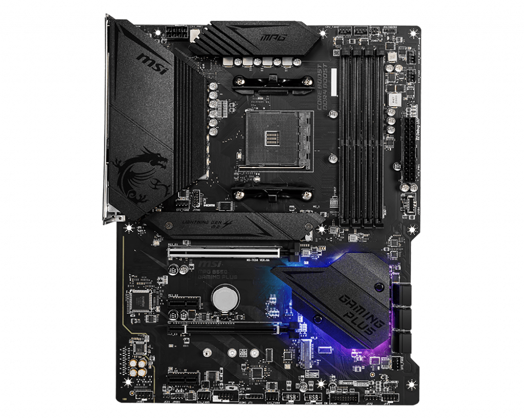 MSI MPG B550 Gaming Plus, AMD, Socket AM4, 3-iosios kartos "AMD Ryzen™ 3", 3-iosios kartos "AMD Ryzen 5", 3-iosios kartos "AMD Ryzen™ 7", 3-iosios kartos..., DDR4-SDRAM, 128 GB, DIMM