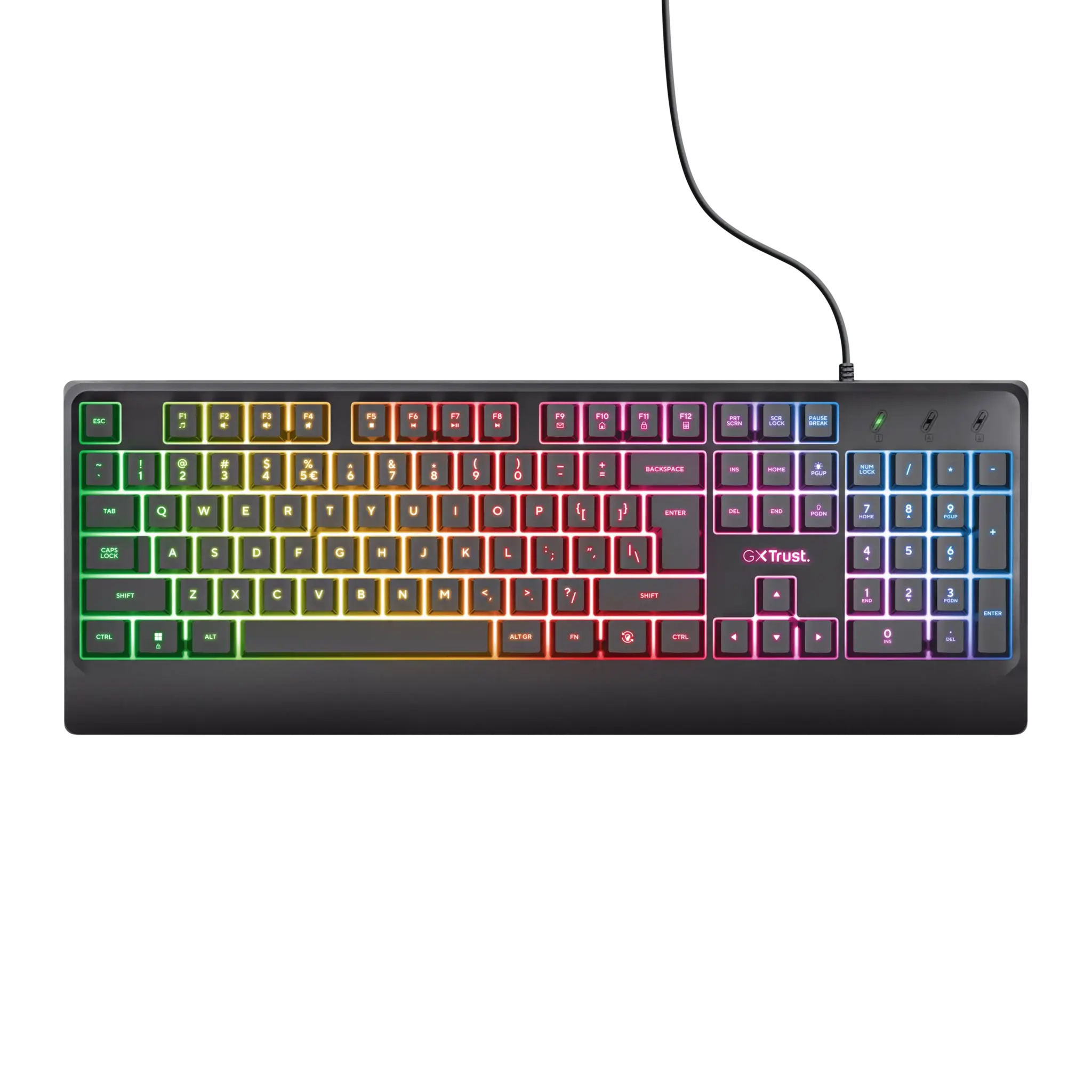 "Trust GXT 792 QUADROX", pilno dydžio (100 %), USB, QWERTY, LED, juoda, pelė pridedama