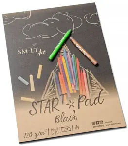 Juodas piešimo bloknotas START SMLT Art. A4, 20 lapų (120 g/m2) su užlenkiamu viršeliu ir kieta nug…