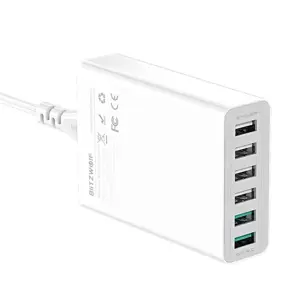 BlitzWolf BW-S15 kelioninis įkroviklis 6 x USB / 60W / 4.8A / Quick Charge 3.0 baltas
