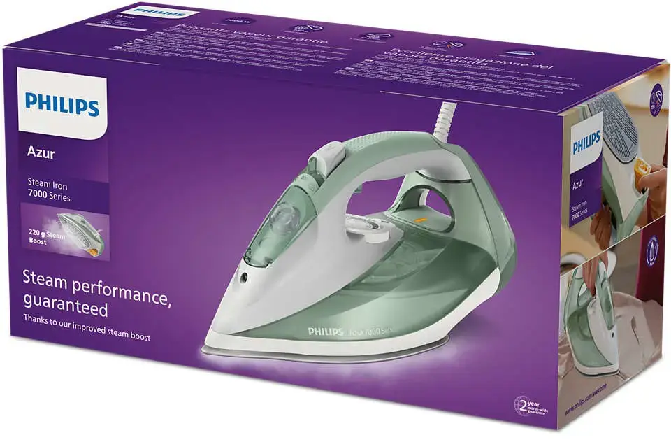 "Philips" 7000 serijos DST7012/70, garinis lygintuvas, "SteamGlide Plus" padas, 2 m, 220 g/min, žalias, pilkas, 45 g/min