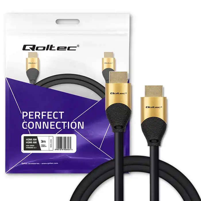 "Qoltec" HDMI v2.1 kabelis itin didelės spartos 8K | 60 Hz | 28AWG | GOLD | 3 m