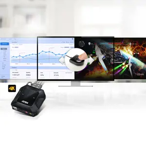 ATEN 2 prievadų USB 4K HDMI kabelinis KVM jungiklis su nuotoliniu prievadų parinkikliu, 4096 x 2160 taškų, 4K Ultra HD, 3,47 W, juodas