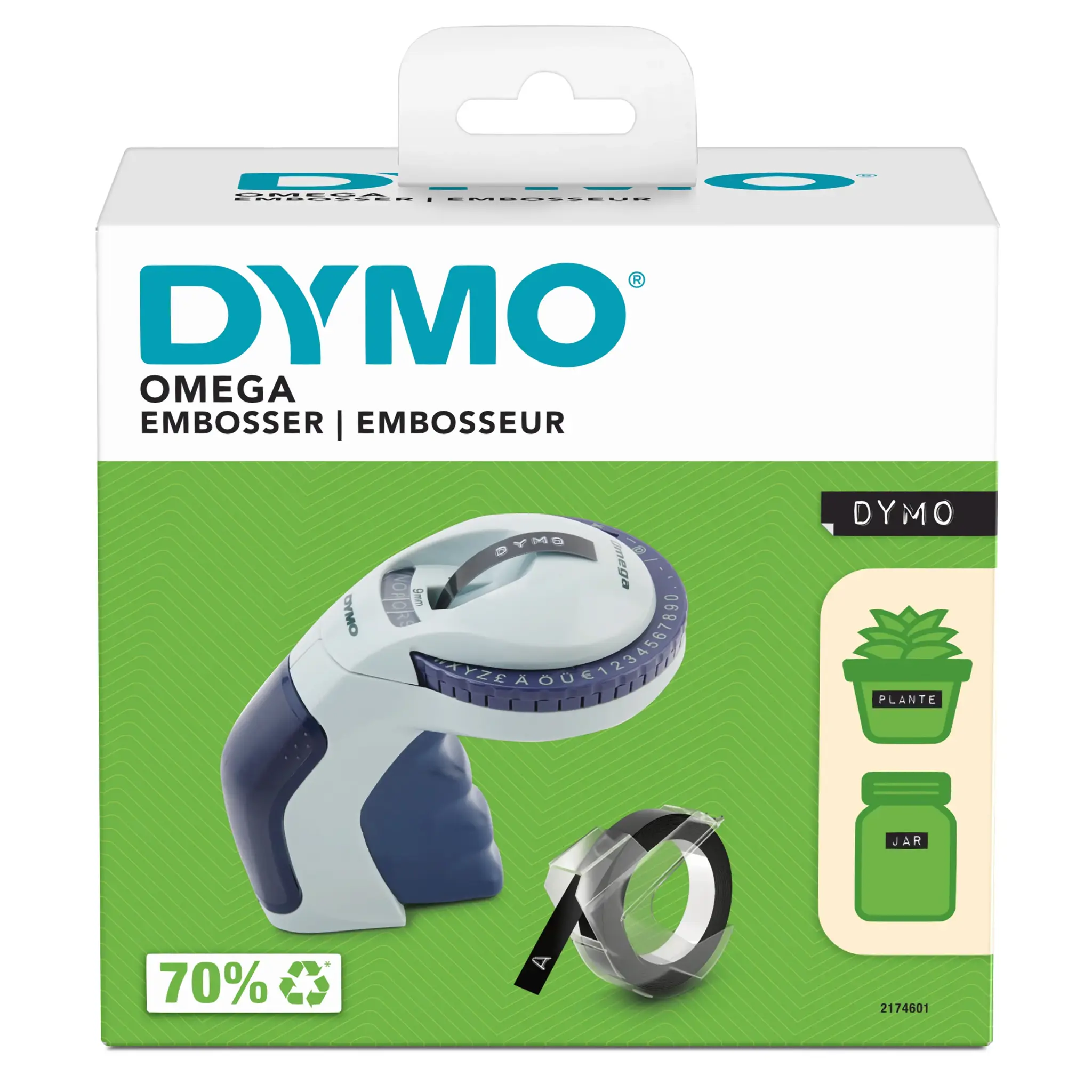 DYMO Omega Embossing Label Maker | Small Label Maker with Turn-Click Wheel and Ergonomic Design | For HomeDIY & Crafting (£/€ÄÖ & Ü), Direct thermal, Blue