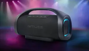 "Muse" nešiojamasis "Bluetooth" garsiakalbis, atsparus purslams, juodas