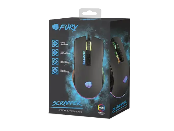 "NATEC Fury" žaidimų pelė "Scrapper" 6400DPI optinė su programine įranga ir RGB apšvietimu
