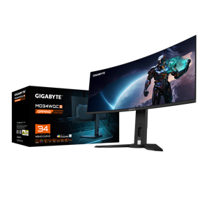 GIGABYTE MO34WQC2 34” OLED WQHD Curved Gaming Monitor - 3440x1440(WQHD), 240Hz, 0.03ms, KVM, 250 cd/m2, FreeSync Premium Pro, DisplayHDR True Black 400, HDMI 2.1, Displayport 1.4, 86.4 cm (34"), 3440 x 1440 pixels, Wide Quad HD, OLED, 0.03 ms, Black
