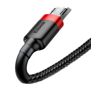 "Baseus Cafule Cable" patvarus nailono kabelis USB / micro USB QC3.0 2.4A 1 m juodas+raudonas (juodas+raudonas)