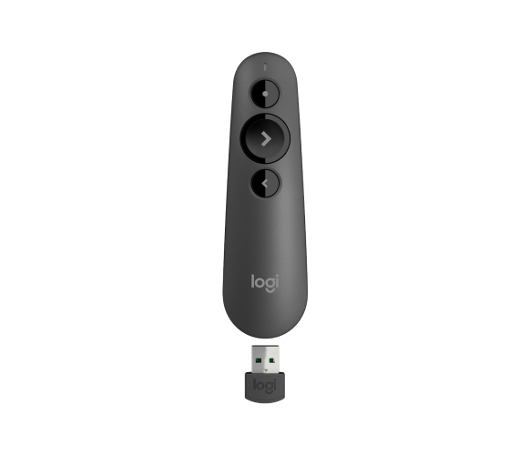 "Logitech R500", "Bluetooth/RF", USB, 20 m, grafito spalvos