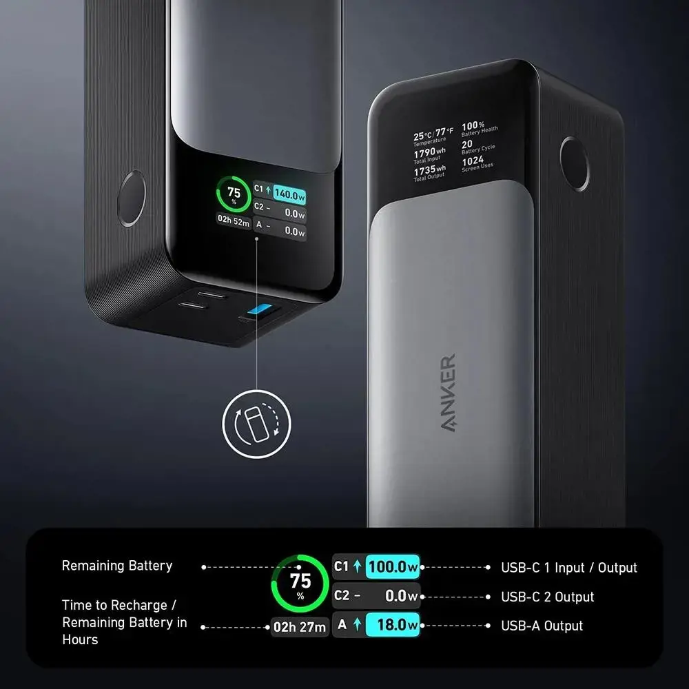 "Anker 737", 24000 mAh, 140 W, juoda, sidabrinė