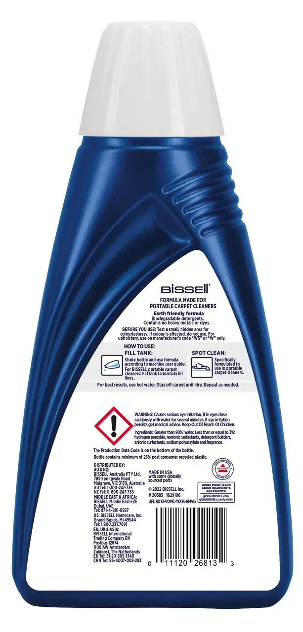 "Bissell Spot and Stain Pro Oxy" nešiojamasis kilimų valymo tirpalas, skirtas "Stain Eraser", "Pet Stain Eraser", "SpotClean", "SpotClean ProHeat", "SpotClean Pet", "SpotClean C3", "MultiClean Spot & Stain", 1000 ml