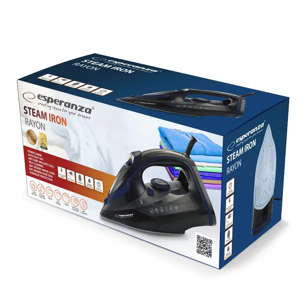 Esperanza EHI012  Steam iron, ceramic soleplate, black, 2600W