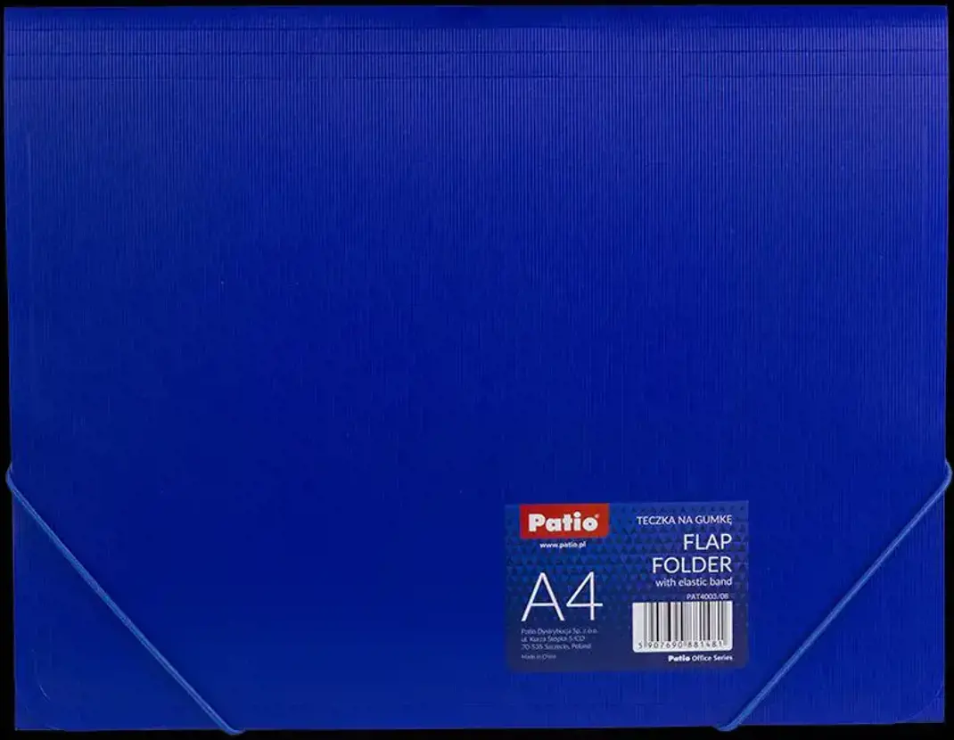 Aplankas dokumentams su gumele  PATIO, PP, A4, mėlyna sp.
