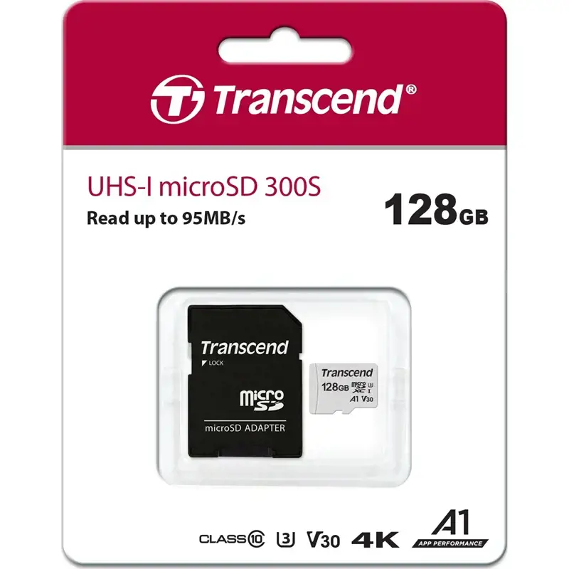 TRANSCEND 128GB UHS-I U3A1 microSD su adapteriu