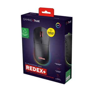 Trust GXT 927 Redex+, Right-hand, Laser, RF Wireless + USB Type-A, 25600 DPI, Black