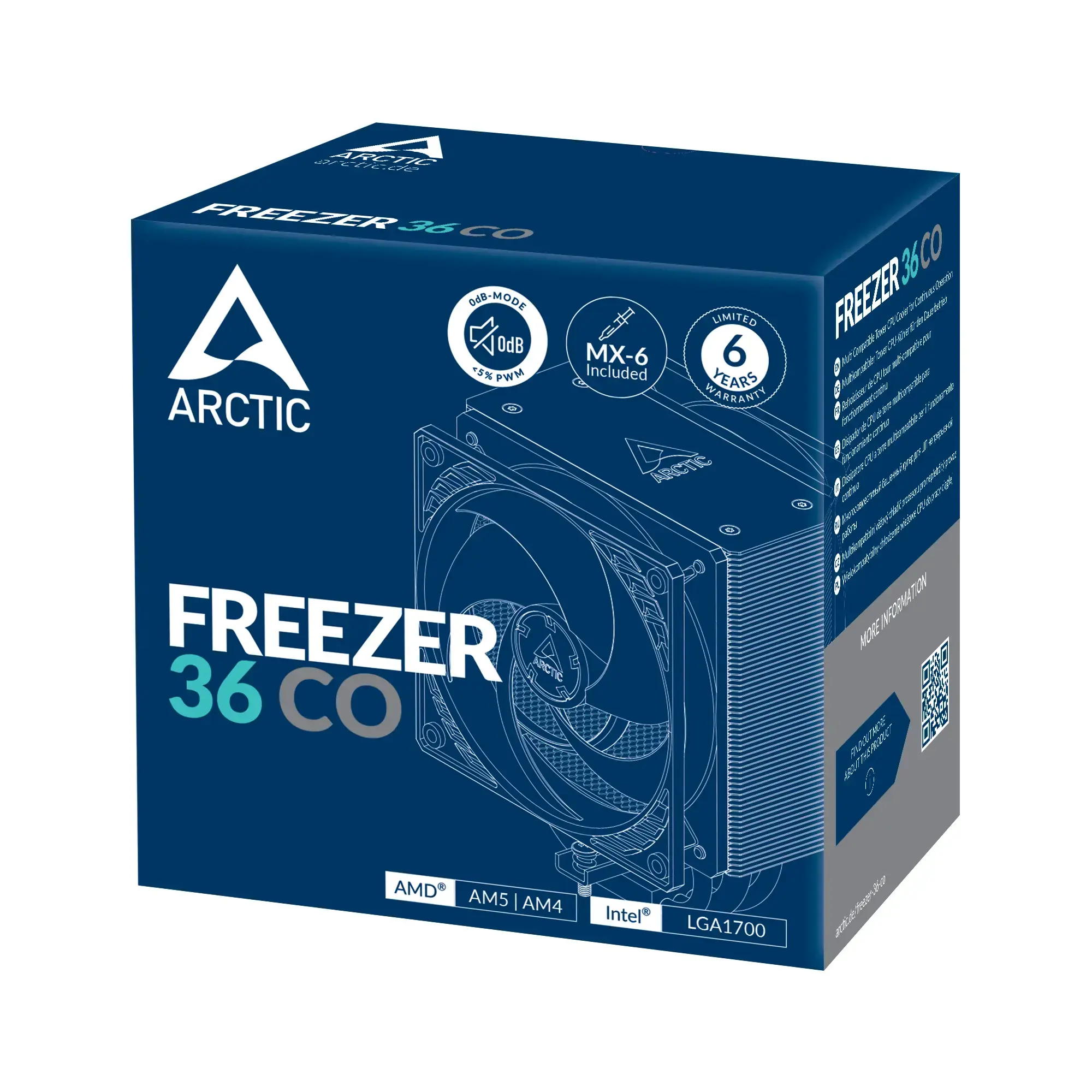 ARCTIC Freezer 36 CO Multi Compatible Tower CPU Cooler for Continuous Operation, Air cooler, 12 cm, 200 RPM, 1800 RPM, Black, Silver