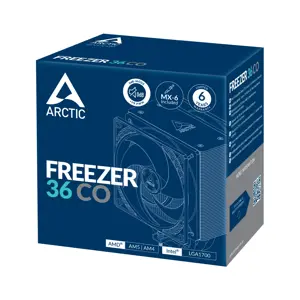 ARCTIC Freezer 36 CO Multi Compatible Tower CPU Cooler for Continuous Operation, Air cooler, 12 cm, 200 RPM, 1800 RPM, Black, Silver
