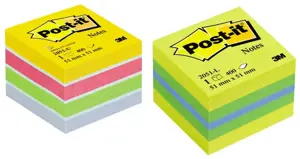 Lipnių lapelių kubas POST-IT MINI ULTRA, 51 x 51 cm, 400 lapelių, įvairių spalvų