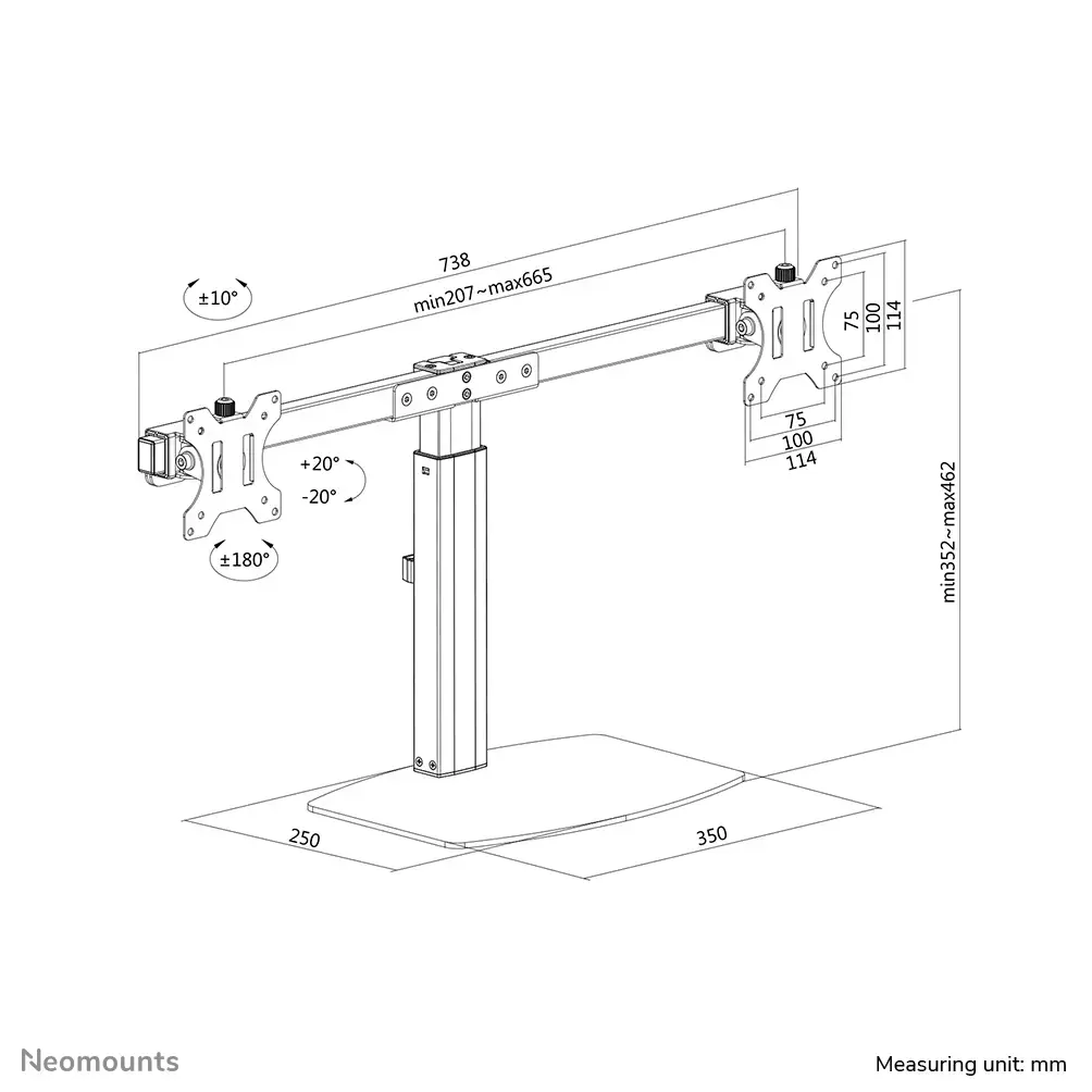 "Neomounts by Newstar" monitoriaus laikiklis ant stalo, laisvai pastatomas, 6 kg, 25,4 cm (10"), 68,6 cm (27"), 100 x 100 mm, juodas