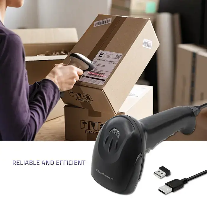 QOLTEC 50868 Brūkšninių kodų skaitytuvas 1D 2D juodas