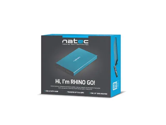 NATEC NKZ-1280 "Natec" išorinis korpusas RHINO GO, skirtas 2,5 SATA, USB 3.0, mėlynas