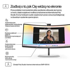HP 734pm Series 7 Pro Curved Conferencing Monitor - 34" 3440x1440 WQHD 400-nit 120Hz AG, Curved, IPS HDR, USB-C(100W/65W/15W)/HDMI/DisplayPort Daisy-Chain, 5x USB-A, speakers, 5MP webcam, RJ-45 LAN, height adjustable/tilt/swivel, 3 years