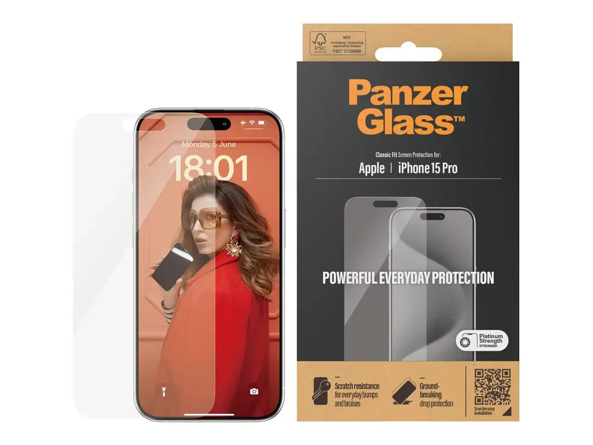 TEMPERED stiklo ekrano apsauga "PanzerGlass" "Apple iPhone 15 Pro" (skaidri)