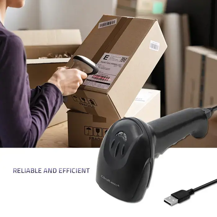 QOLTEC 50866 Brūkšninių kodų skaitytuvas 1D CCD USB juodas