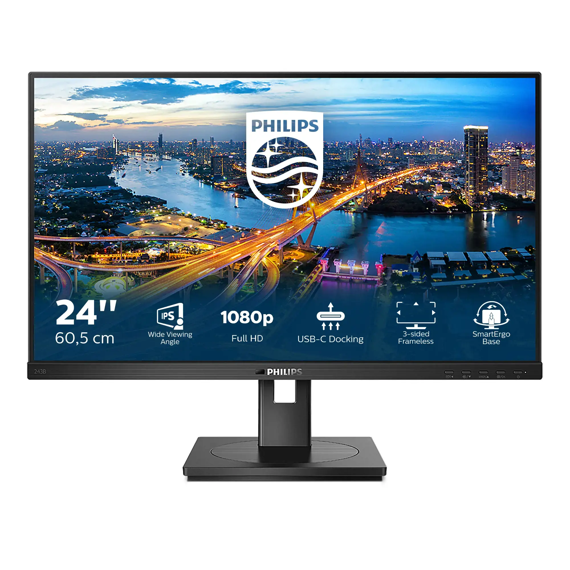 Monitorius Philips B Line 243B1/00, 60.5 cm (23.8"), 1920 x 1080 pixels, Full HD, LED, 4 ms, Black