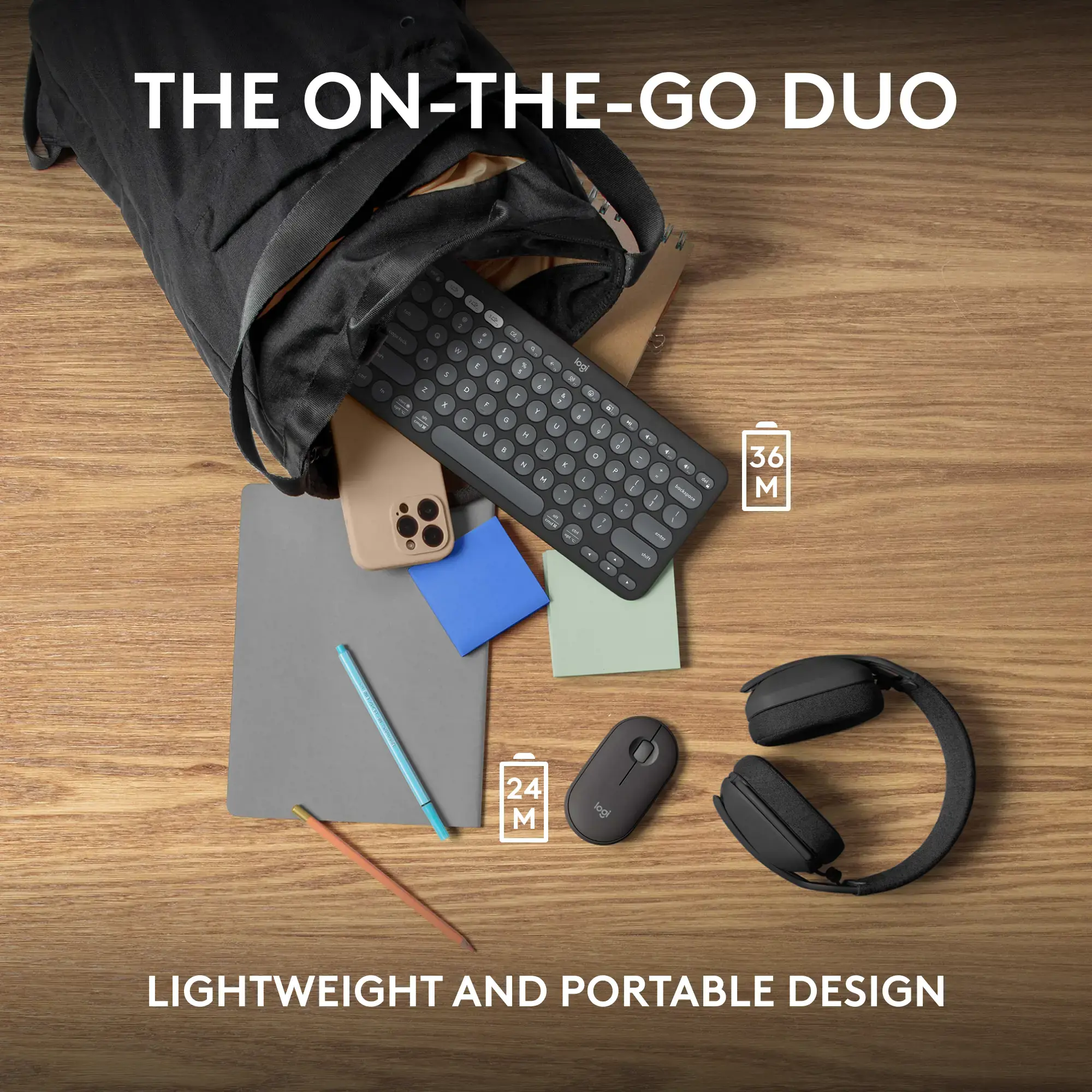 Logitech Pebble 2 Combo, Wireless, RF Wireless + Bluetooth, Scissor key switch, QWERTY, Graphite, Mouse included