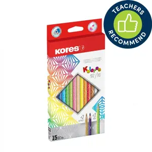 Spalvoti pieštukai KORES KOLORES STYLE, tribriauniai, 3mm, 15 spalvų (2 metalizuotos spalvos ir 1 n…