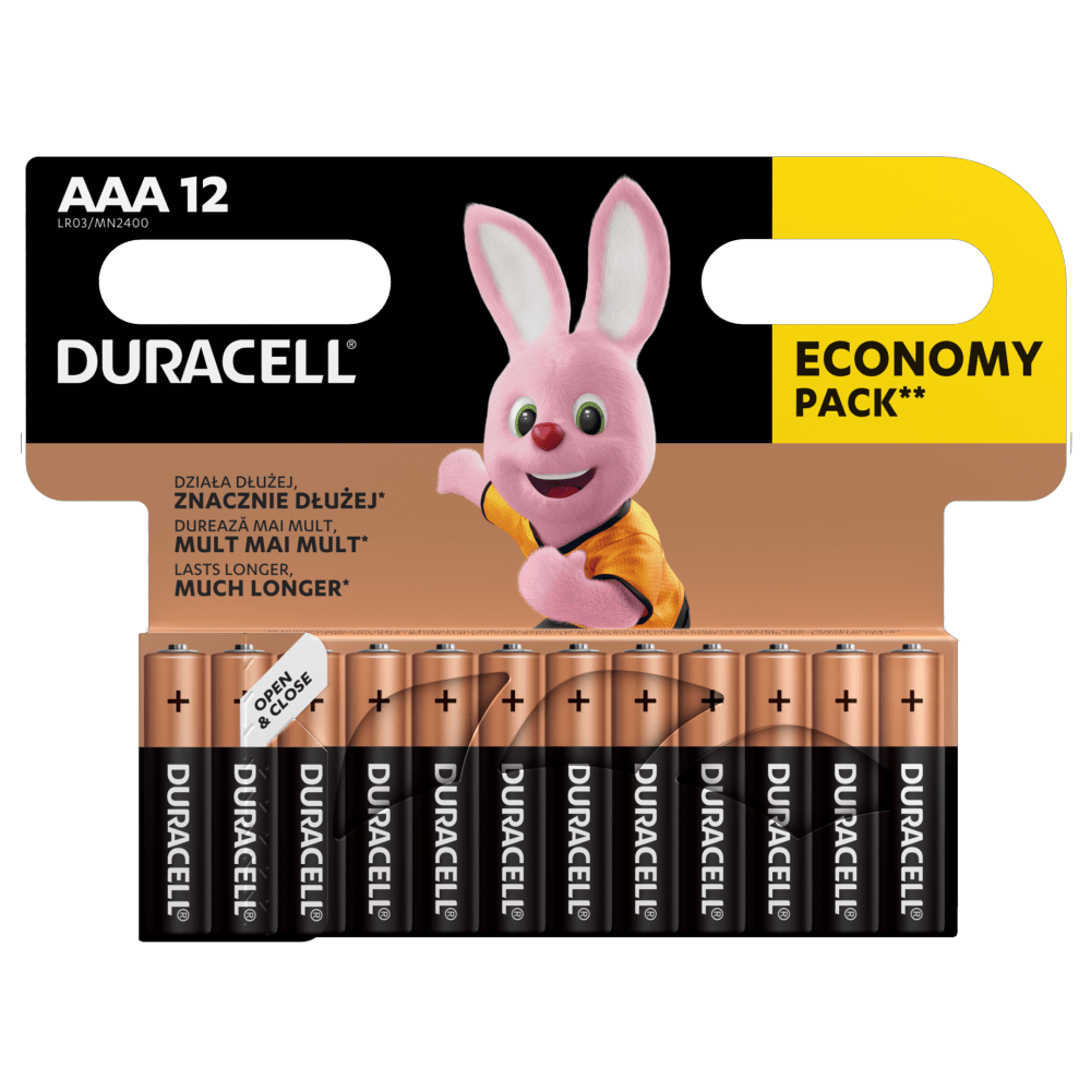 Duracell 5000394203389, Vienkartinė baterija, AAA, šarminė, 1,5 V, 12 vnt., juoda, bronzinė, sidabrinė