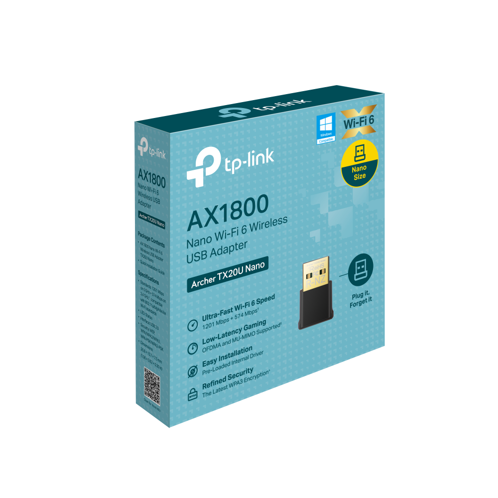 TP-Link Archer AX1800 Nano Wi-Fi 6 Wireless USB Adapter, Wireless, USB, WLAN, Wi-Fi 6 (802.11ax), 1800 Mbit/s, Black