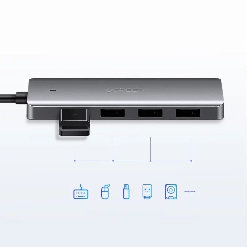 Ugreen 50985, USB 3.2 Gen 1 (3.1 Gen 1) Type-A, USB 3.2 Gen 1 (3.1 Gen 1) Type-A, 5000 Mbps, sidabrinis, USB, 104 mm