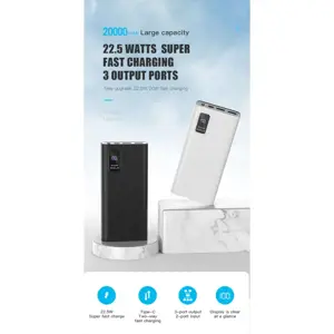 Platinet power bank 20000mAh PD QC LED, baltos spalvos