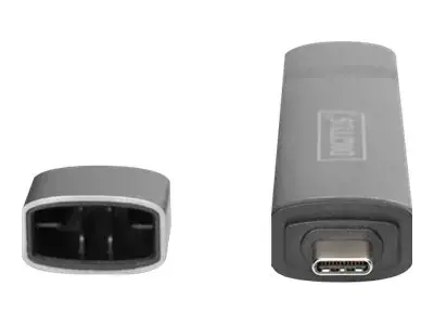 DIGITUS DA-70886 Kombinuoto kortelių skaitytuvo koncentratorius USB-C+USB 3.0 1x SD 1x MicroSD 1x USB 3.0 pilkos spalvos