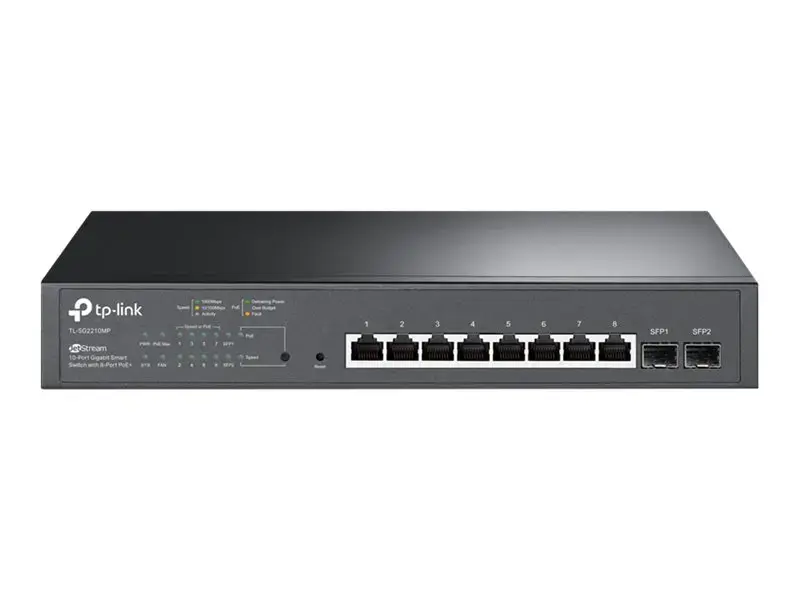 "TP-Link JetStream" 10 prievadų Gigabit Smart PoE komutatorius su 8 prievadais PoE+, valdomas, L2/L2+, Gigabit Ethernet (10/100/1000), maitinimas per Ethernet (PoE), montuojamas į stovą, 1U