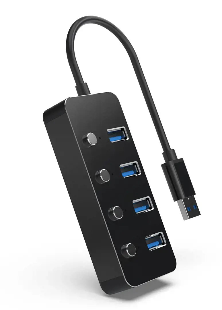GEMBIRD USB 3.1 Gen 1 4 prievadų šakotuvas su jungikliais, juodas