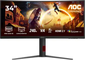 AOC CU34G4 | 34 " | Fast VA | UWQHD | 21:9 | 180 Hz | 1 ms | 3440 x 1440 pixels | 300 cd/m² | HDMI ports quantity 2 | Black