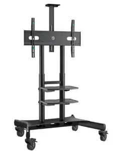 ONKRON Mobile TV Stand for 50-83” TVs with Wheels Shelves Height Adjustable Rolling TV Cart, Black