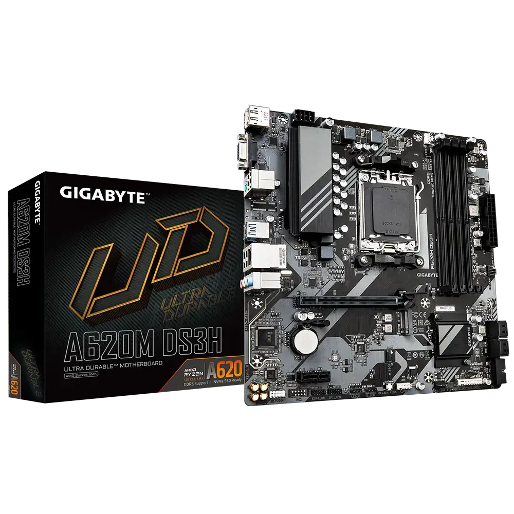 "Gigabyte A620M DS3H" (1.0 red.), AMD, "Socket AM5", "AMD Ryzen™ 5", "AMD Ryzen 7 7th Gen", "AMD Ryzen 9 7th Gen", "Socket AM5", DDR5-SDRAM, 192 GB