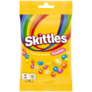 Kramtomieji saldainiai SKITTLES Smoothies, vaisių ir jogurto skonio,95 g